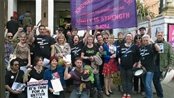 Strikers at Lewisham Southwark College, Jun 15 : UCU members protesting during the strike against job losses at Lewisham Southwark College on 18 June 2015