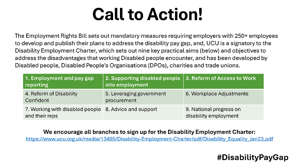 Disability Pay Gap 2025: Call to Action! We encourage all UCU branches to sign up for the Disability Employment Charter.