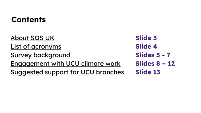UCU Sustainability Survey - page 2, SOS UK, December 2025