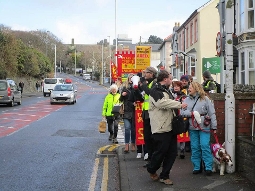 Marching strikers in Aberystwyth